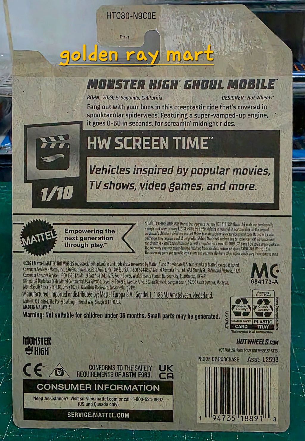 Monster High Ghoul Mobile - Hot Wheels Factory Sealed 2024