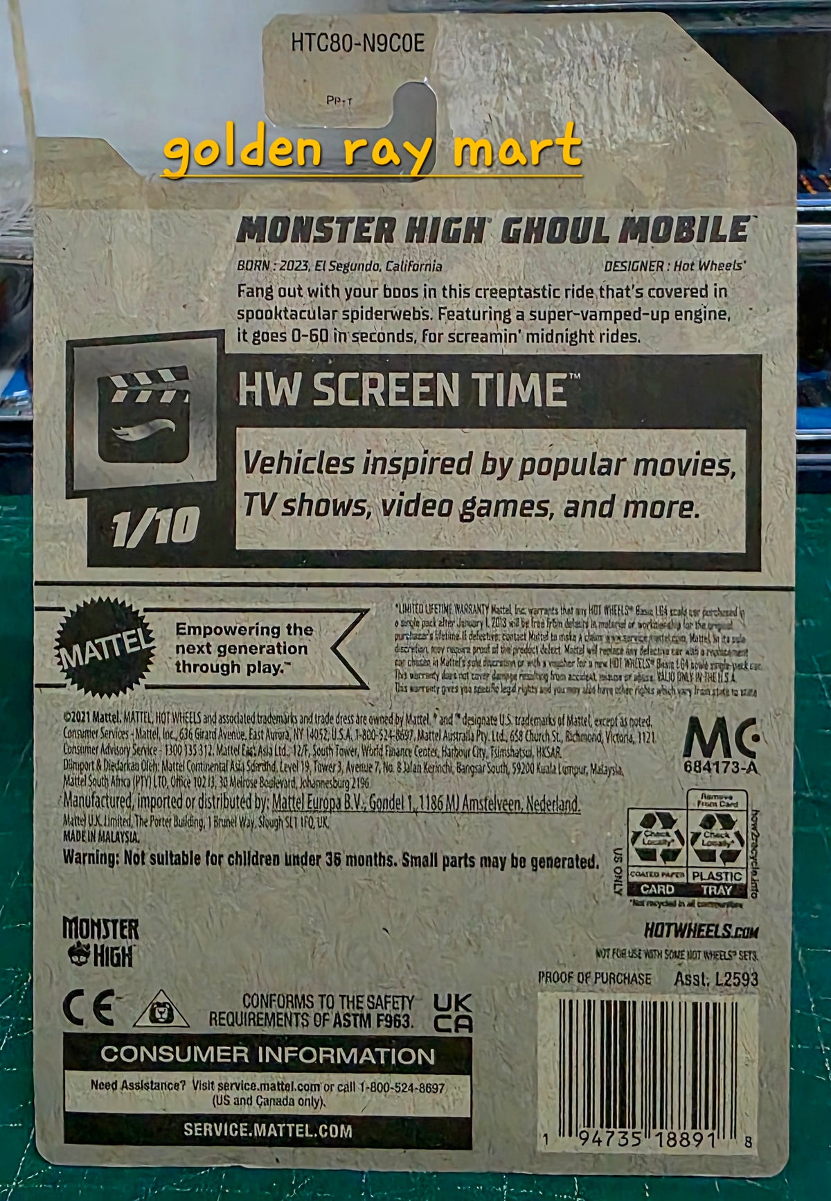 Monster High Ghoul Mobile - Hot Wheels Factory Sealed 2024