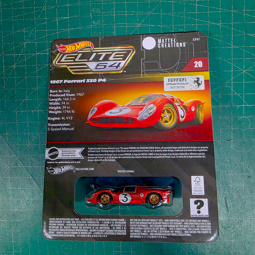 Hot Wheels Elite64 1967 Ferrari 330 P4 Rosso Corsa Red